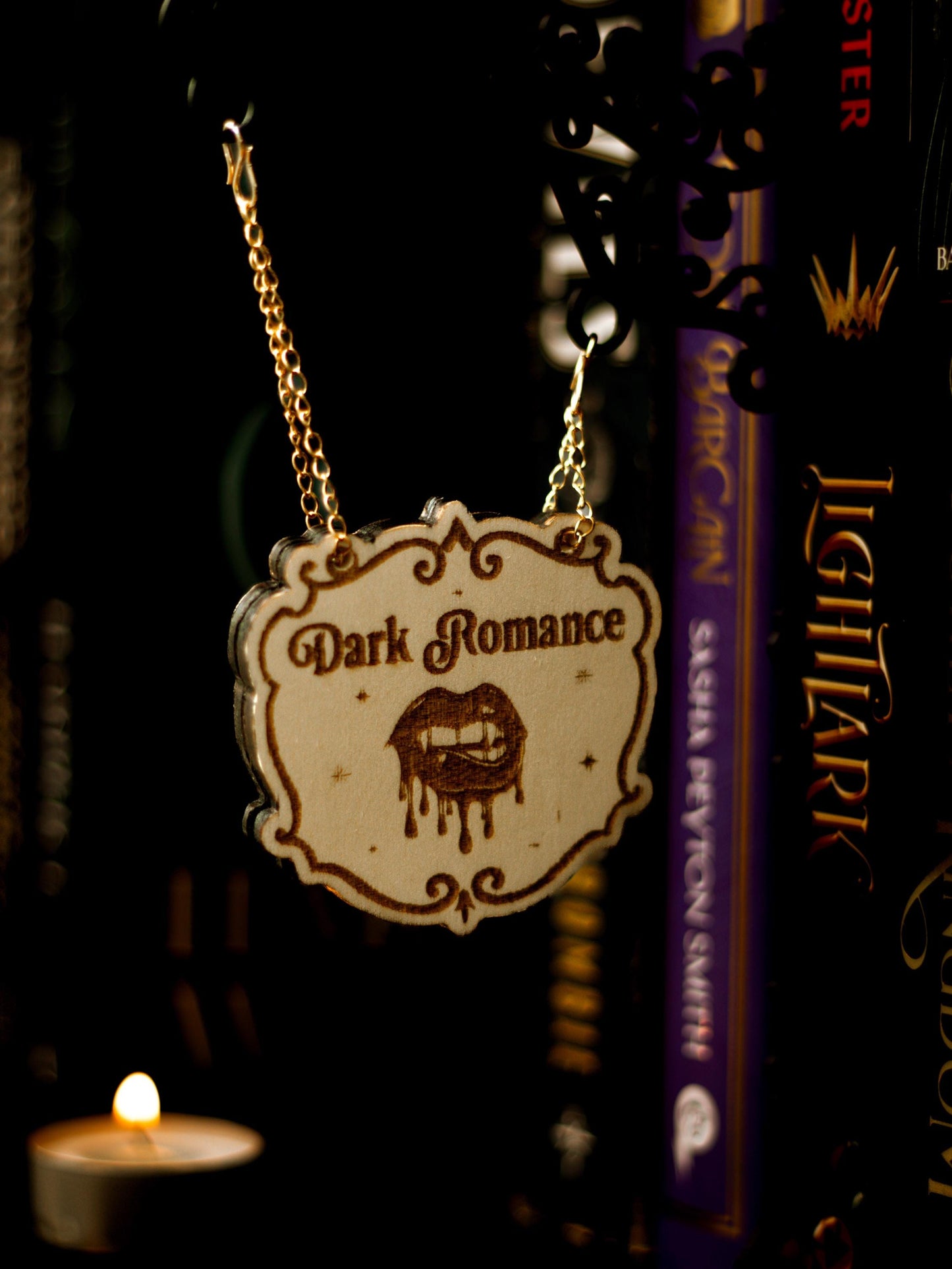 Dark Romance Book Genre Tavern Sign | Laser Engraved Wood & 3D Printed PLA | Gothic Fantasy Bookshelf Decor