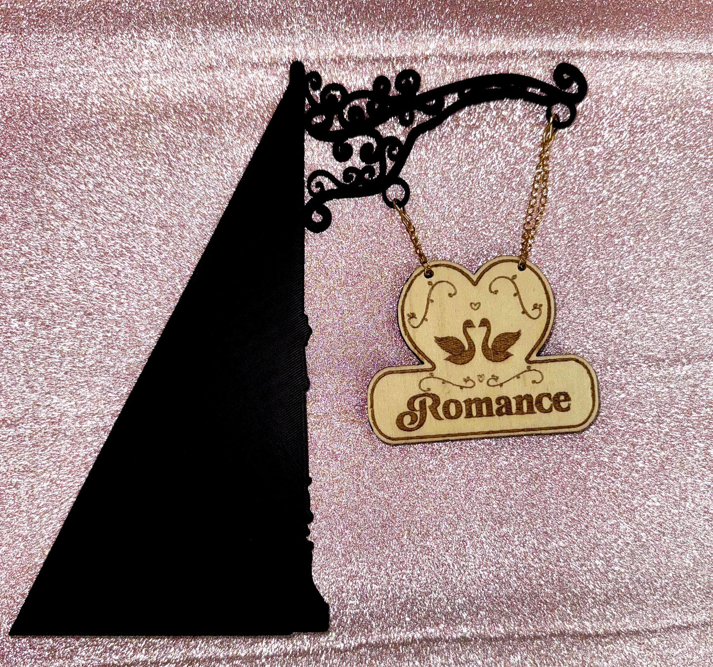 Romance Tavern Sign Bookend | Laser Engraved Balsa Wood & 3D Printed PLA | Bookshelf Decor for Romance Lovers