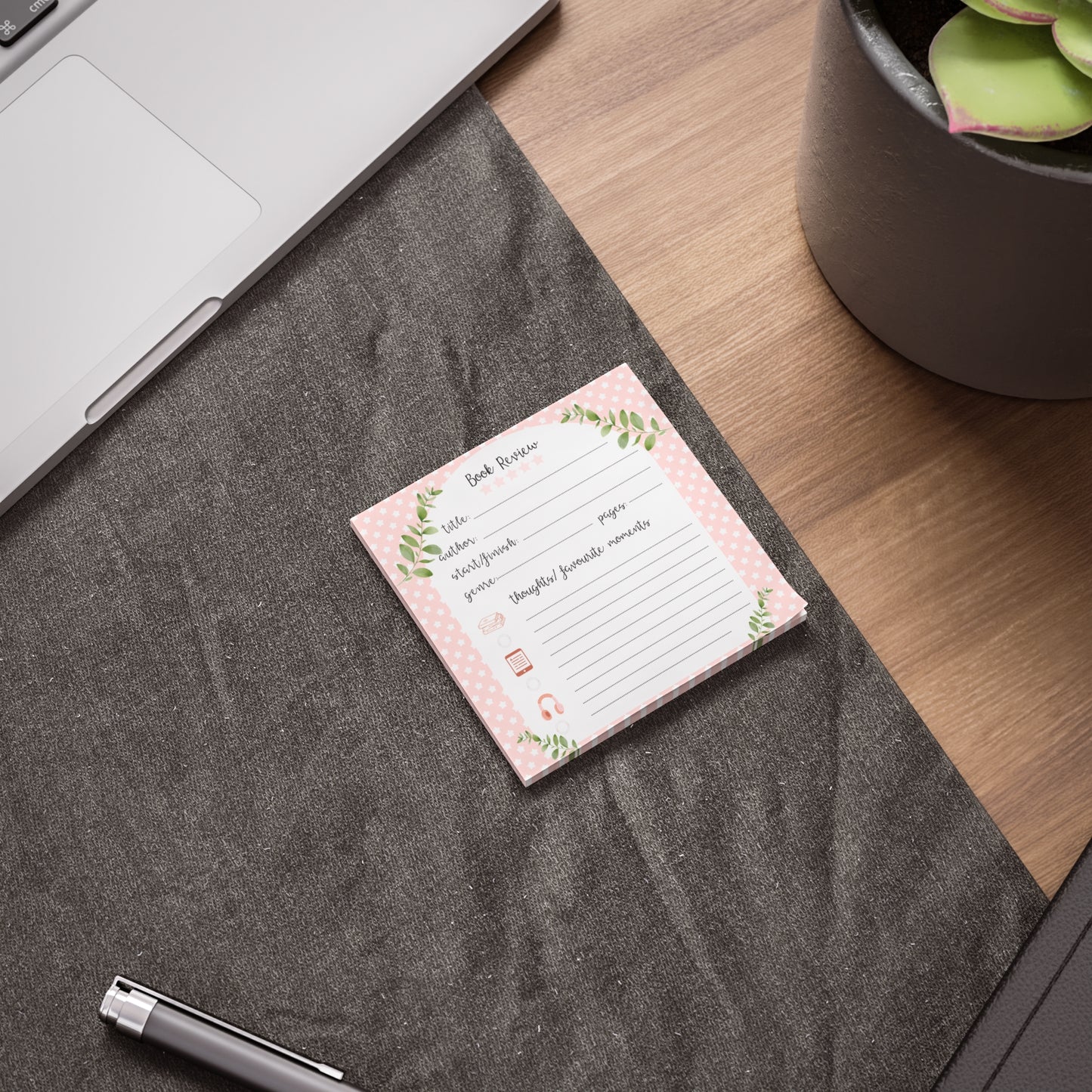 Book Review Post-it Note Pad — Pink Floral Polka Dot Book Journal Sticky Notes