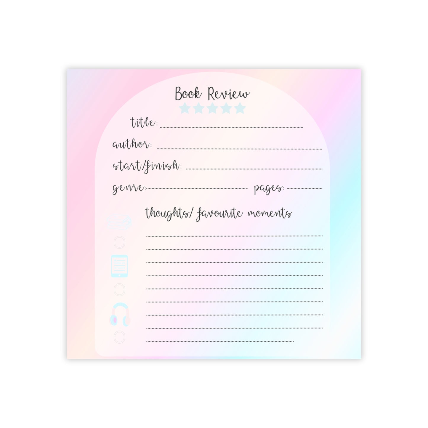 Book Review Post-it® Note Pad — Pastel Reading Journal Sticky Notes for Book Lovers