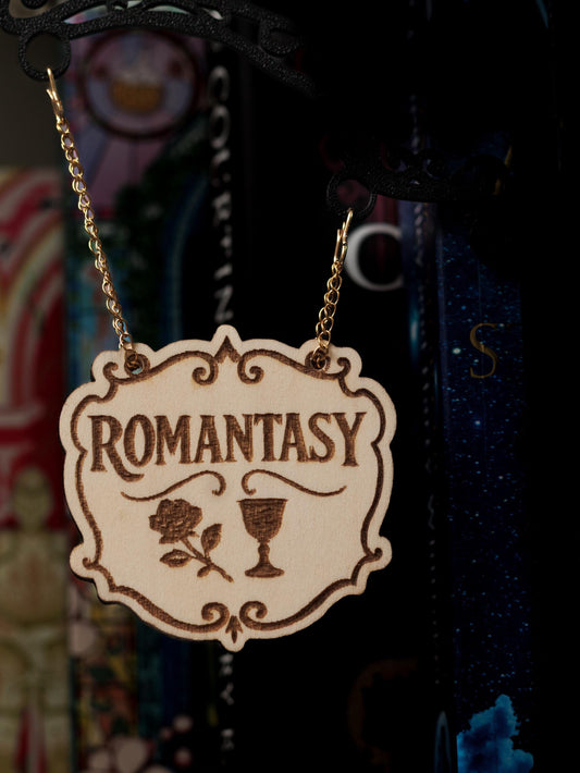 A Romantasy Tavern Sign Bookend | Laser Engraved Balsa Wood & 3D Printed Shelf Divider | Fantasy Romance Bookshelf Decor