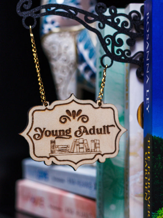 Young Adult Tavern Sign Bookend | 3D Printed PLA & Laser Engraved Balsa Wood | Bookshelf Genre Divider