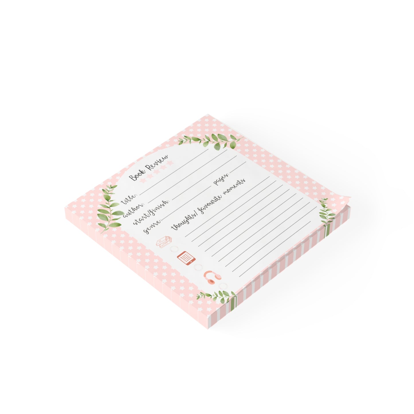 Book Review Post-it Note Pad — Pink Floral Polka Dot Book Journal Sticky Notes