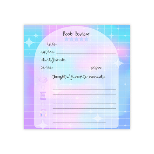 Book Review Post-it Note Pads — Pastel Aesthetic Bookish Sticky Notes for Reading Logs & Reviews