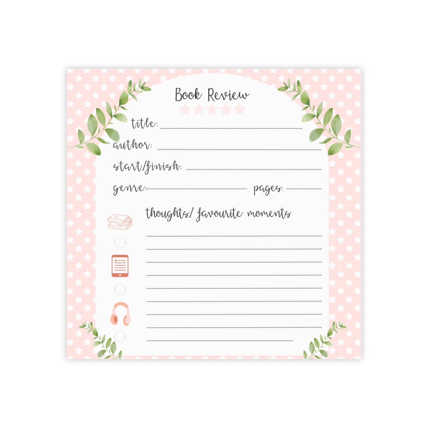 Book Review Post-it Note Pad — Pink Floral Polka Dot Book Journal Sticky Notes