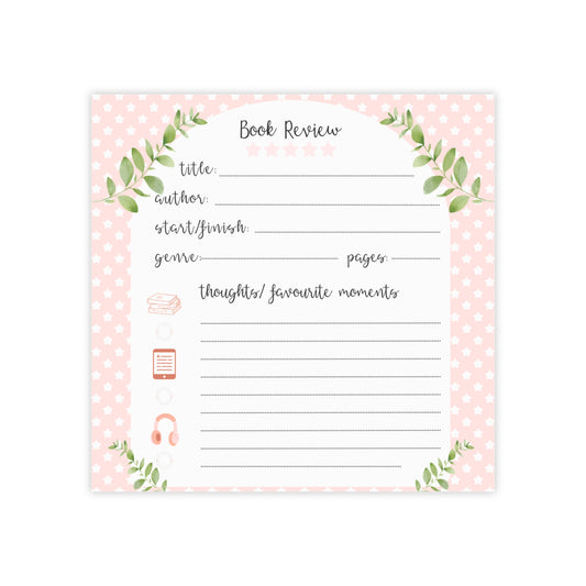 Book Review Post-it Note Pad — Pink Floral Polka Dot Book Journal Sticky Notes