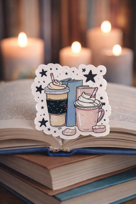 Cozy Coffee & Book Sticker Bookish Stationery