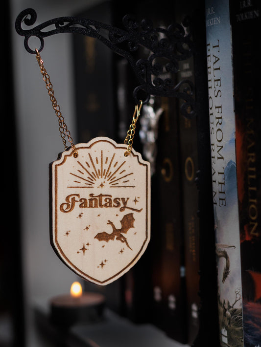 Fantasy Tavern Sign Bookend | Laser Engraved Balsa Wood & 3D Printed PLA | Dragon Bookshelf Genre Divider